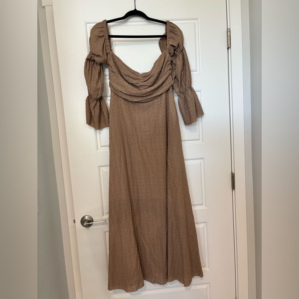 Corrine Tiered Sleeve Maxi Dress with Pockets in Caramel Taupe